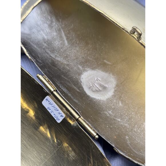 Vintage Oval Bag Golden Black Brass Onyx Stone Small Strap Black Nylon - Picture 5 of 5